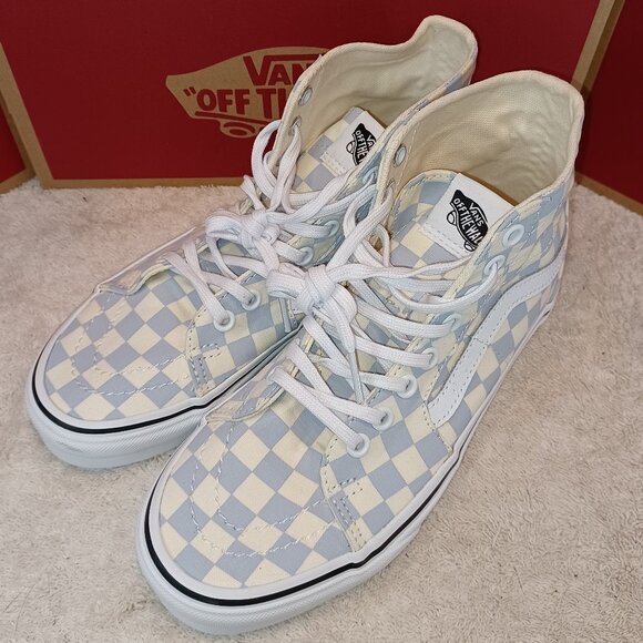 Vans Men's 5.5/Women's 7 Sk8-Hi Tapered Checkerboard Zen Blue/White VN0A4U16XHX - Picture 10 of 12